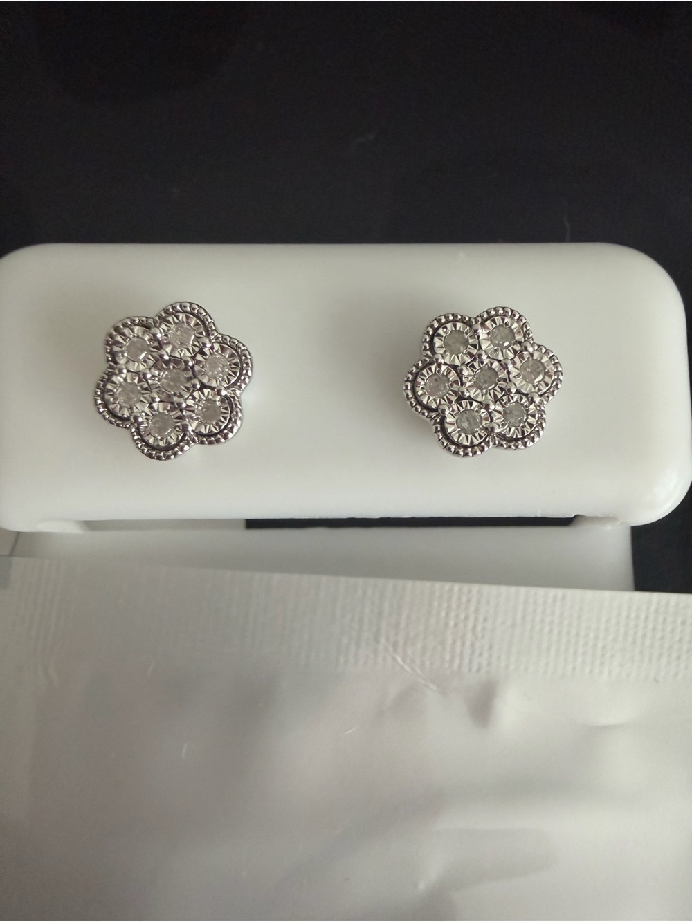 Diamond Flower Stud Earrings, Sterling Silver - .1 CT
